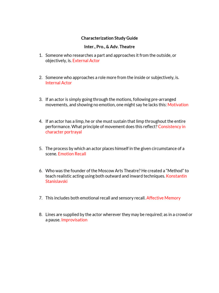 Theatre Characterization Study Guide | PDF | Actor | Cognition