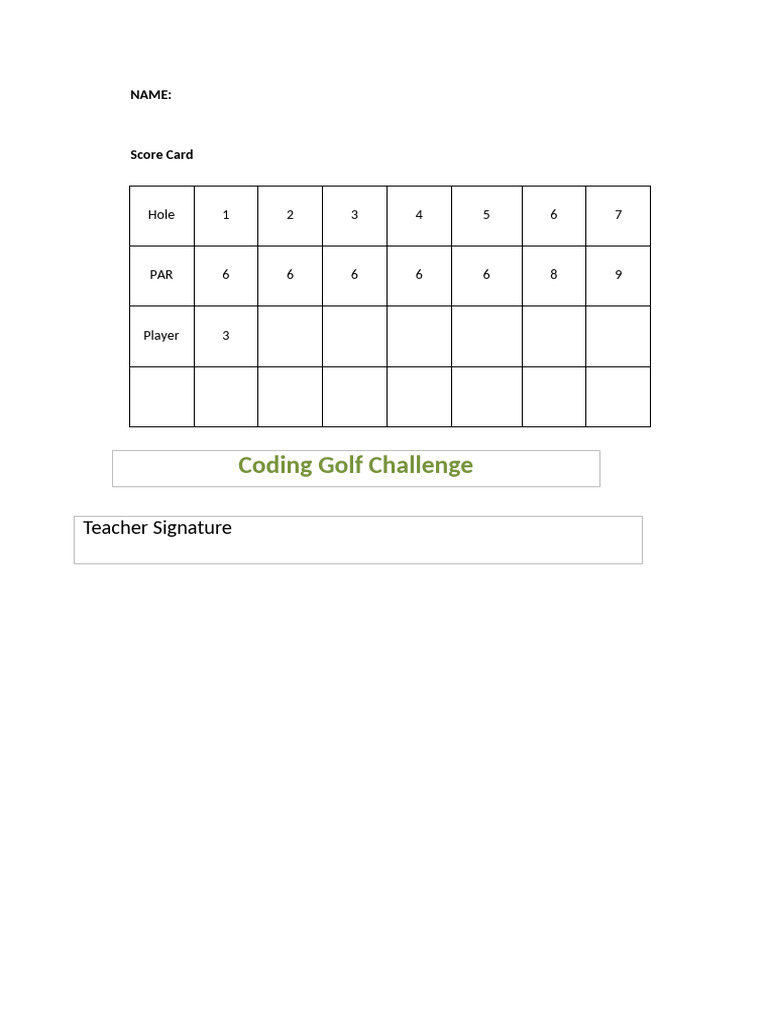 Code Golf Score Card | PDF