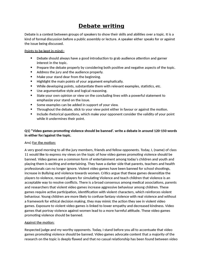 Debate writing | PDF | Violence | Behavioural Sciences