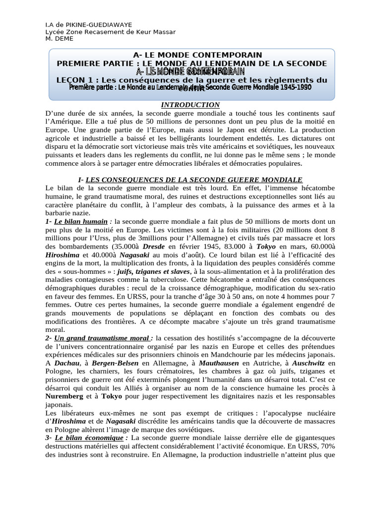 Conséquences de la Seconde Guerre Mondiale | PDF | Accord général sur ...