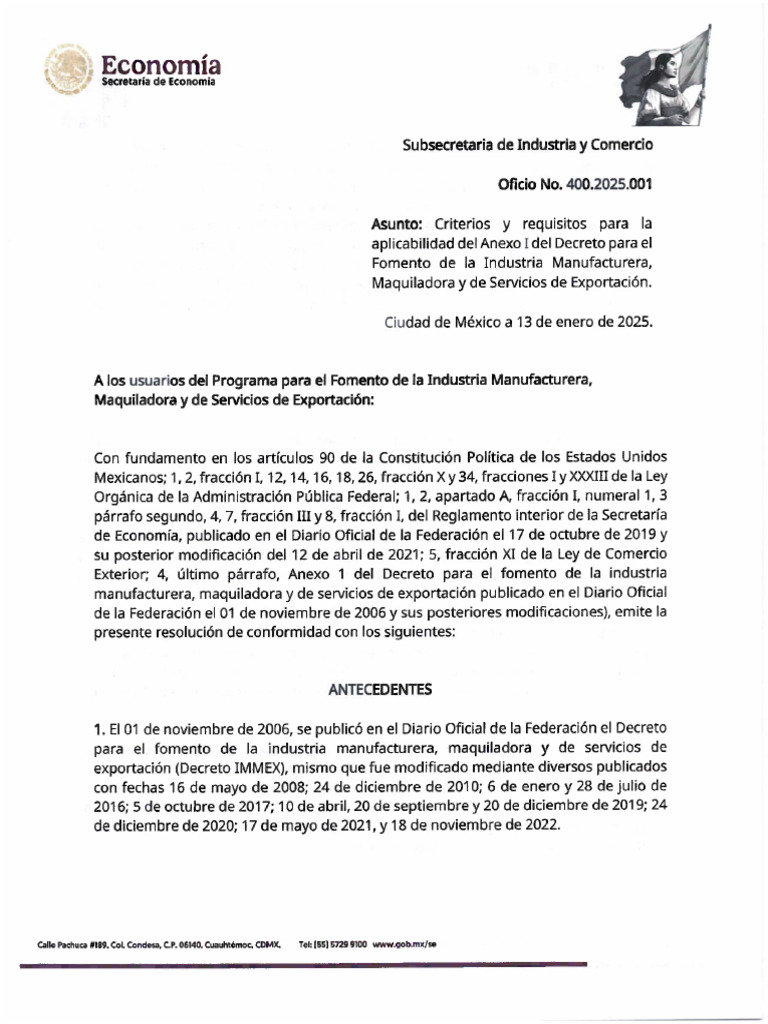 Criteriosyrequisitos Immex Actualidad - 20250113 20250113.2025.001 ...