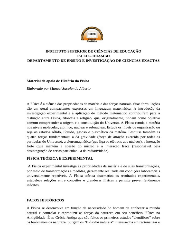História da Física: Fundamentos e Evolução | PDF | Física | Mecânica ...