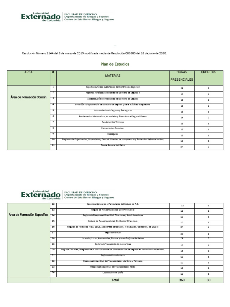 Especialización en Seguros - Plan de Estudios | PDF | Seguro | Reaseguro