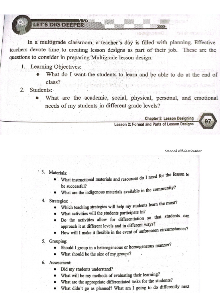 Format and Parts of Lesson Designs in Multigrade Teaching | PDF