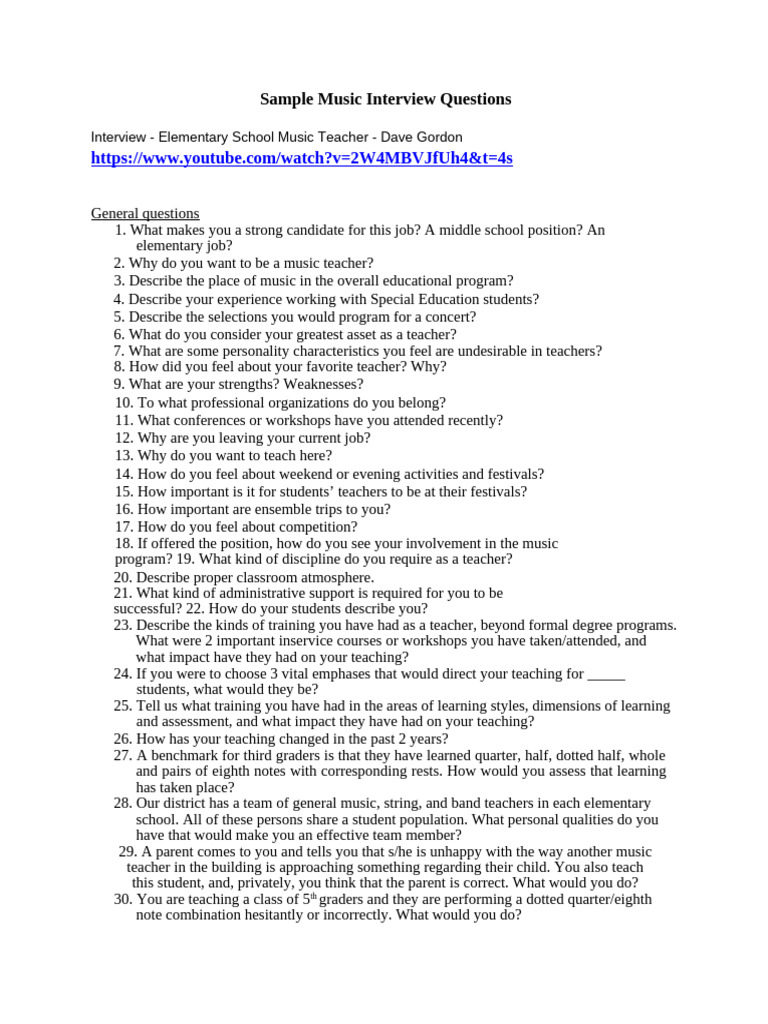 Music Education Interview Questions | PDF | Choir | Music Education