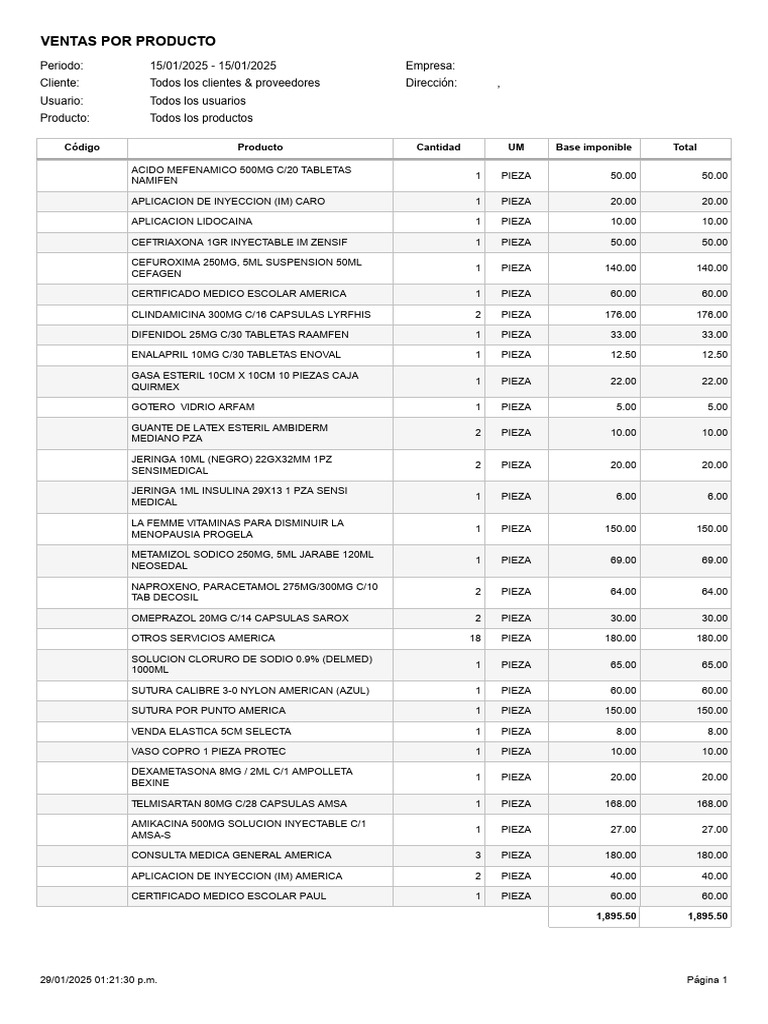 Ventas Productos 2025 01 14 | PDF