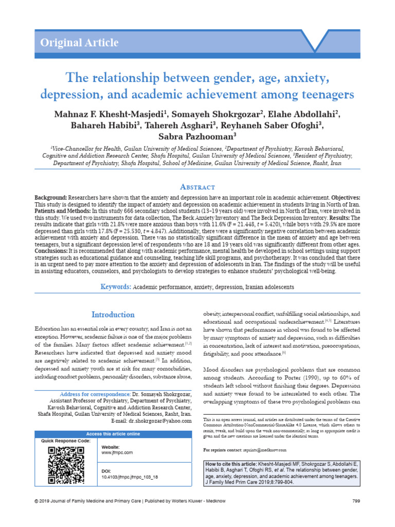 The Relationship Between Gender, Age, Anxiety,.6 | PDF | Mental Health ...