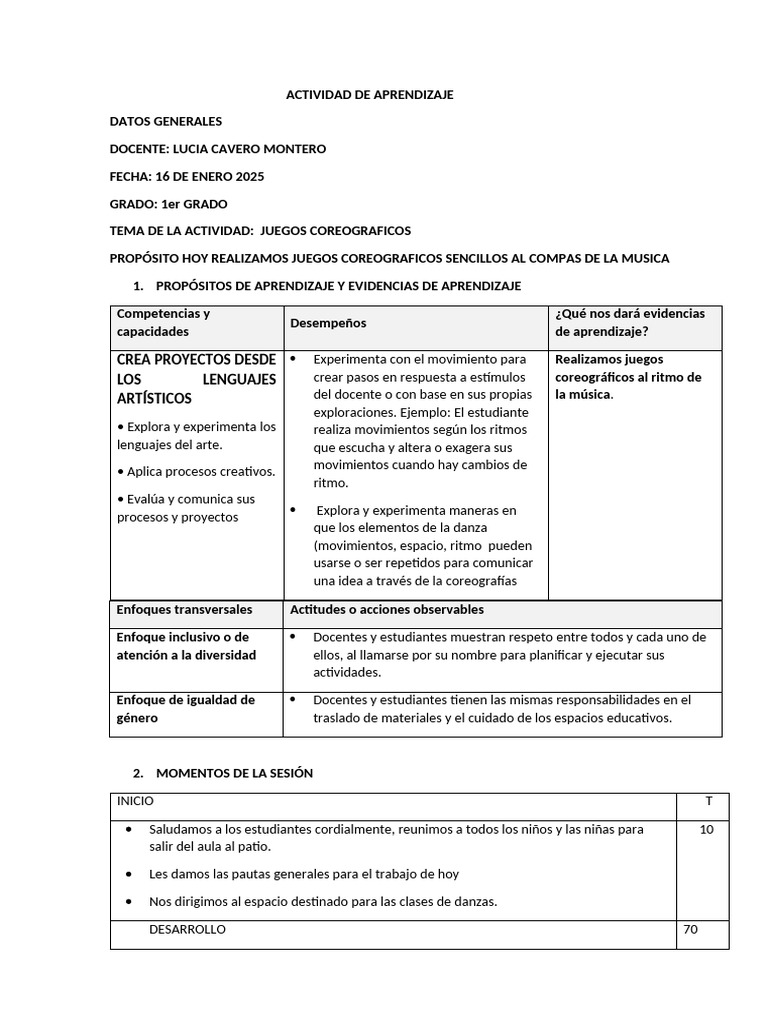 Juegos Coreográficos para Primer Grado | PDF | Aprendizaje | Bailes