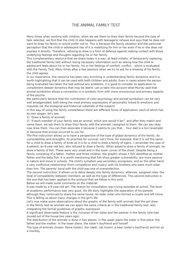 The Animal Family Test Pdf Psychology Adolescence