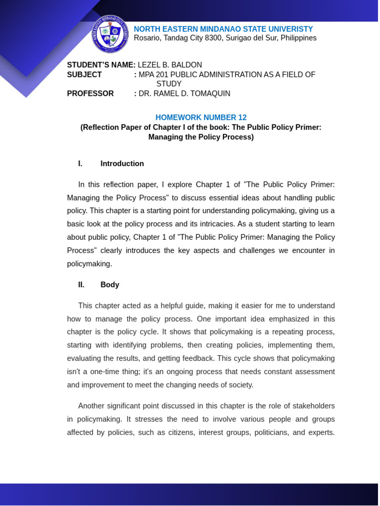 Home Work #12 (Reaction Paper) | PDF | Policy | Learning