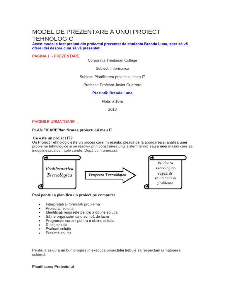 Model de Prezentare A Unui Proiect Tehnologic | PDF