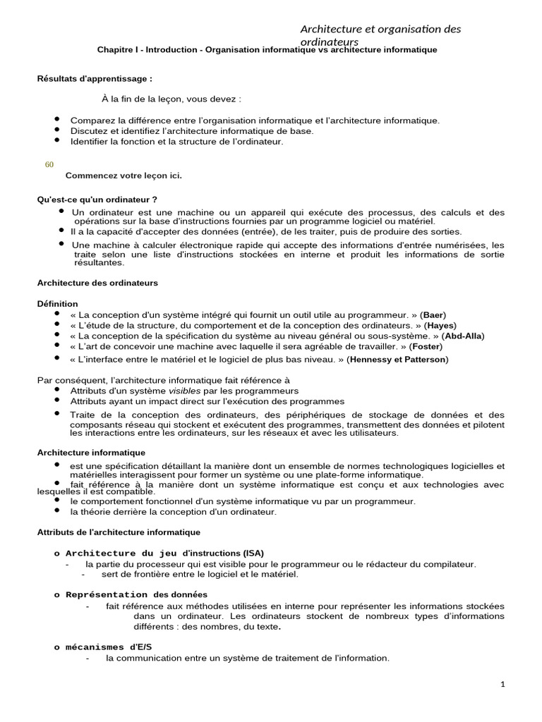 Architecture et Organisation des Ordinateurs | PDF | Informatique ...
