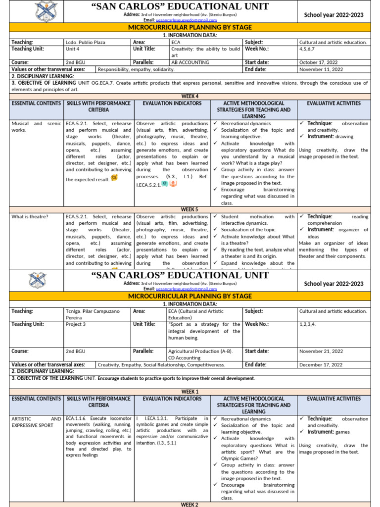 Planning Eca 2bgu and Project 3 | PDF | Creativity | Theatre