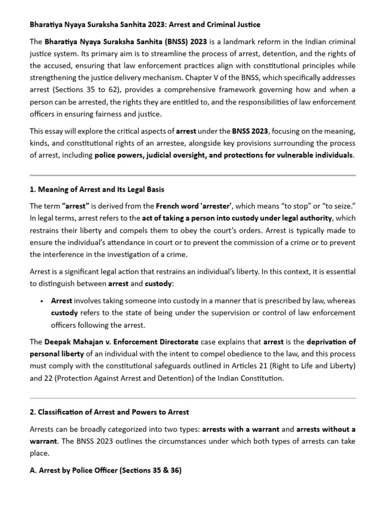 Arrest Procedures and Rights under BNSS | PDF | Arrest | Arrest Warrant
