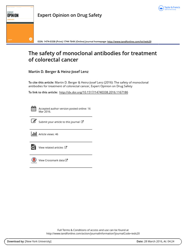 The Safety of Monoclonal Antibodies For Treatment of Colorectal Cancer ...