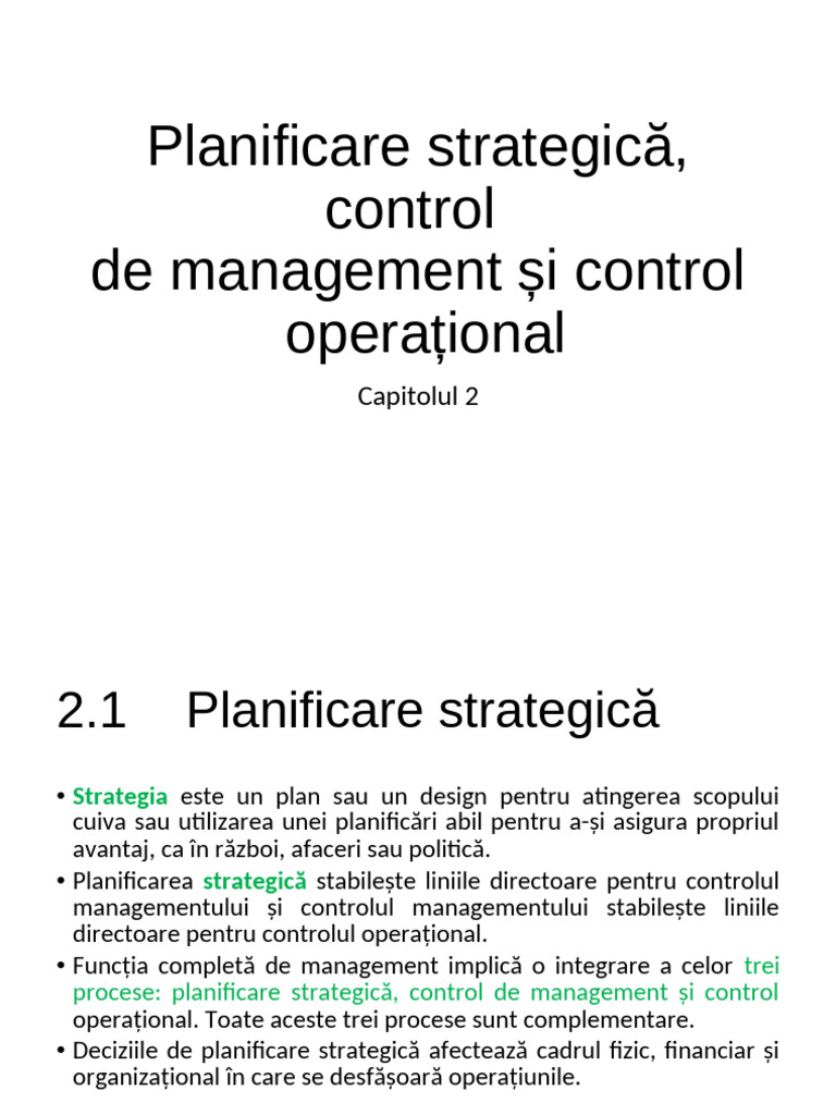 Planificare Strategică, Control Managerial Și Control Operațional | PDF