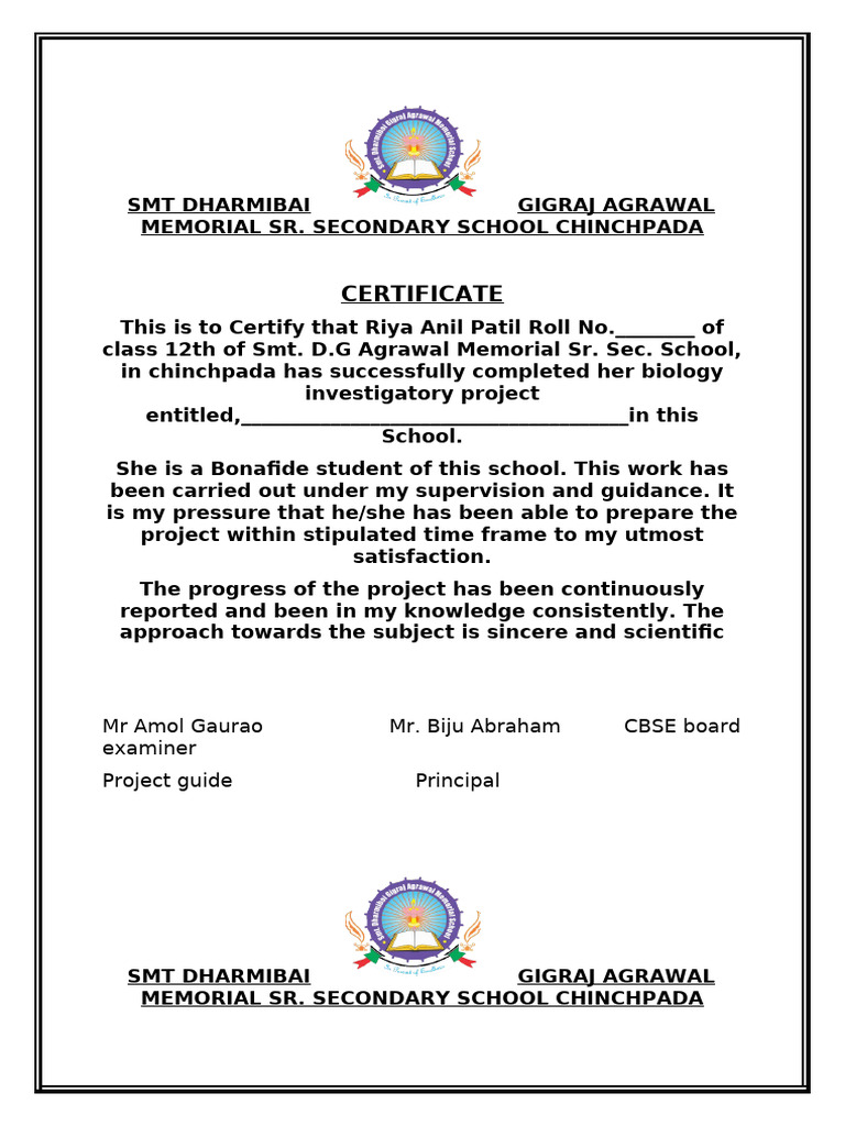 Bio Certificate Template | PDF | Educational Stages