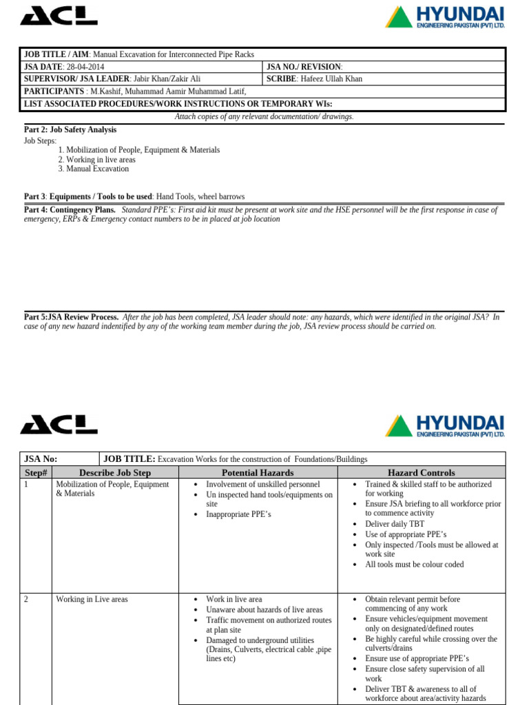 Manual Excavation Safety Analysis Guide | PDF | Personal Protective ...