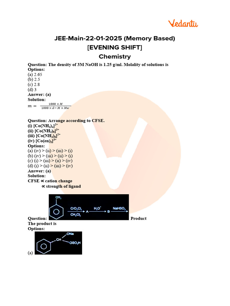 JEE Main 2025 Shift 2 Paper Analysis (January 22) For Chemistry PDF ...