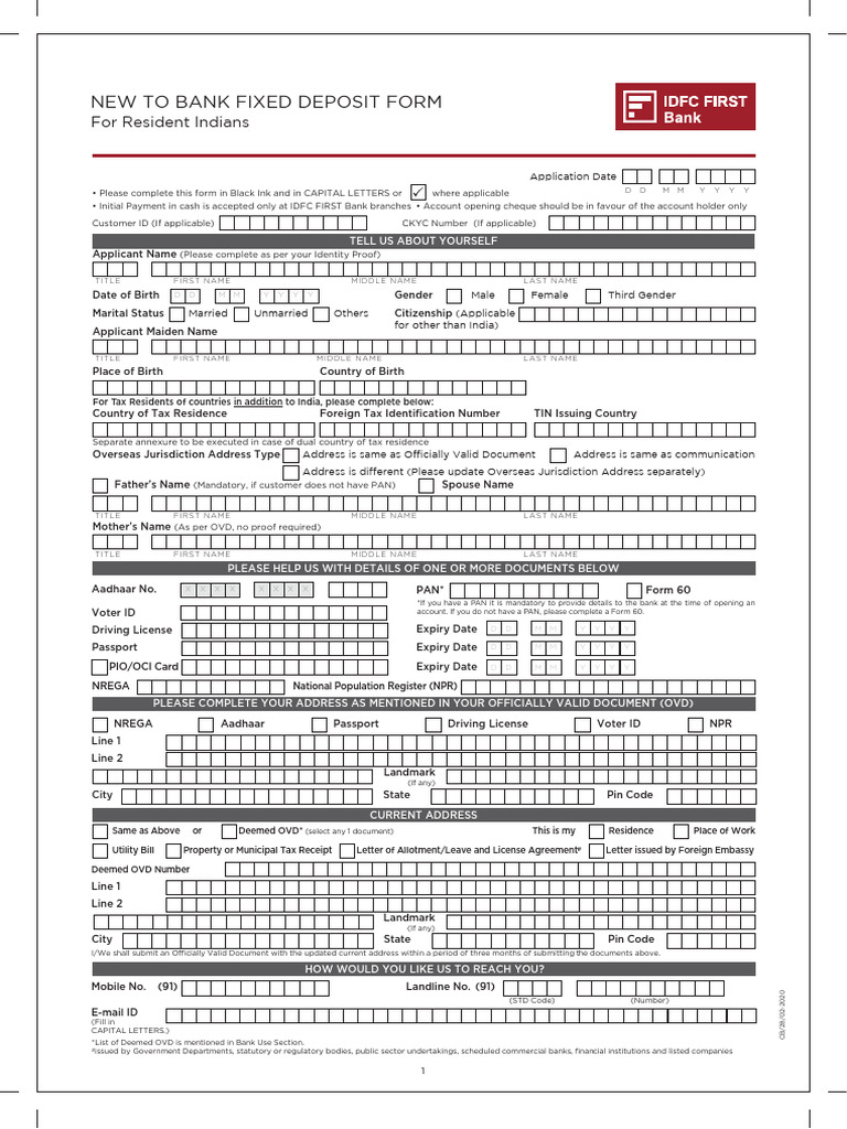 New To Bank Fixed Deposit Form V8 New | PDF