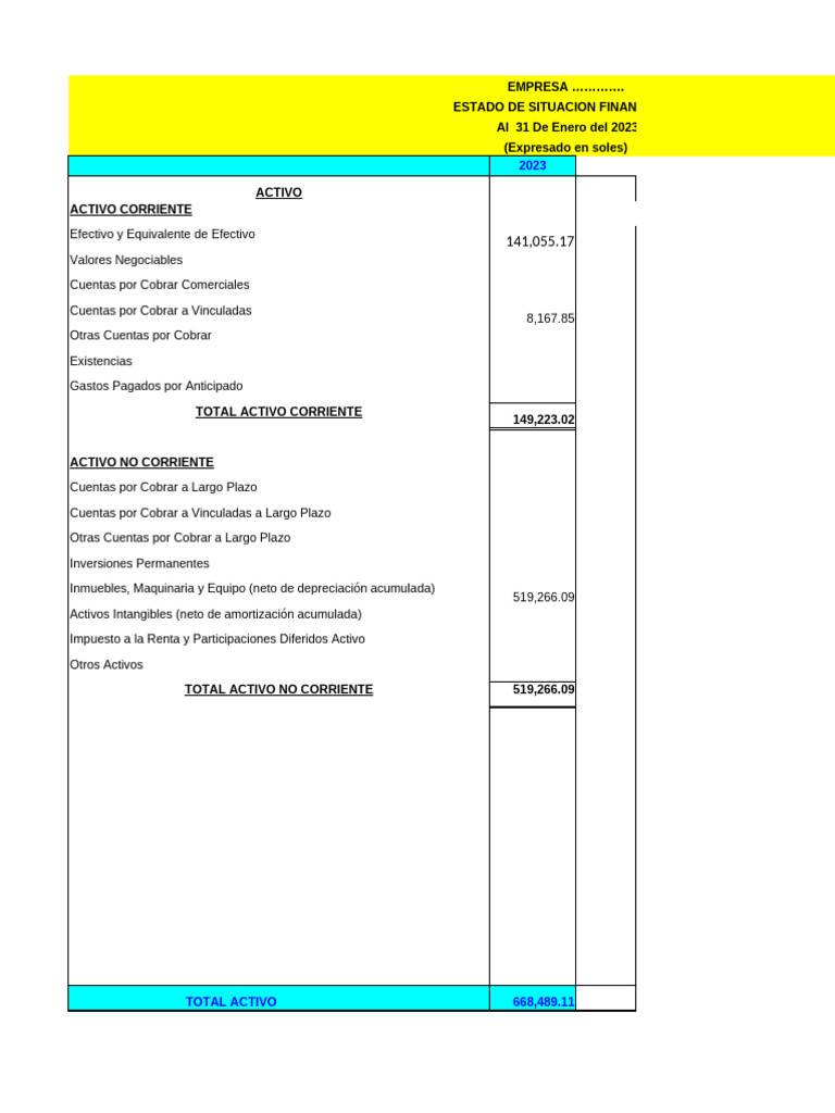 Copia de Estado - de - Situacion - Financiera | PDF | Activo fijo | Dinero