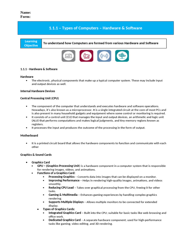 Computer Hardware and Software Overview | PDF | Computer Hardware ...