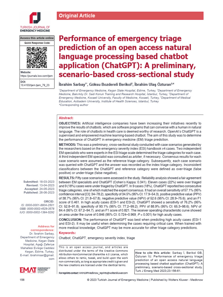 f - Performance of Emergency Triage Prediction of An | PDF | Confidence ...