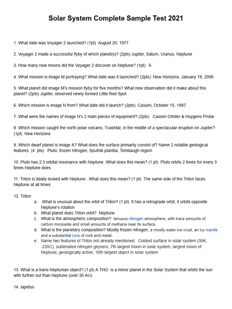 Solar System Test 2021 W Answers Science Olympiad | PDF | Planets | Neptune