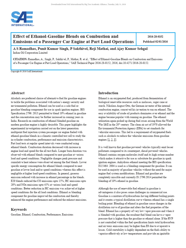 Effect of Ethanol On Engine | PDF | Gasoline | Internal Combustion Engine