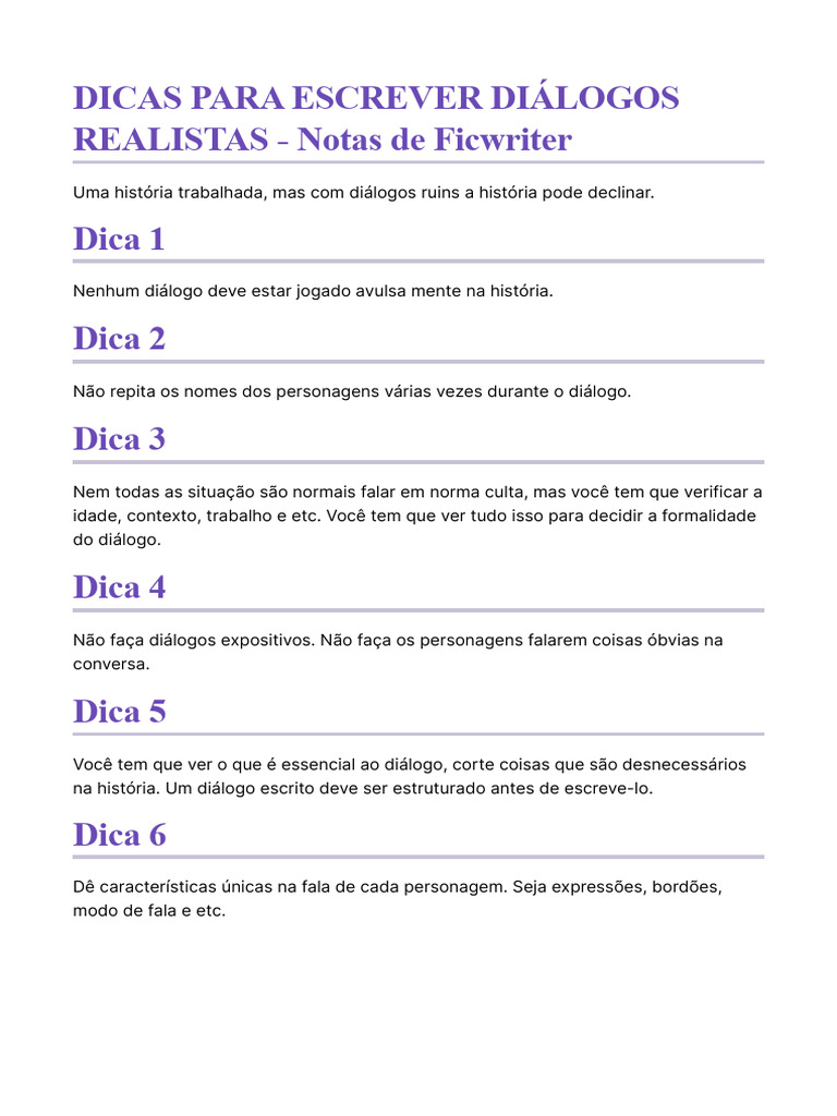 Dicas para Escrever Diálogos Realistas - Notas de Ficwriter | PDF