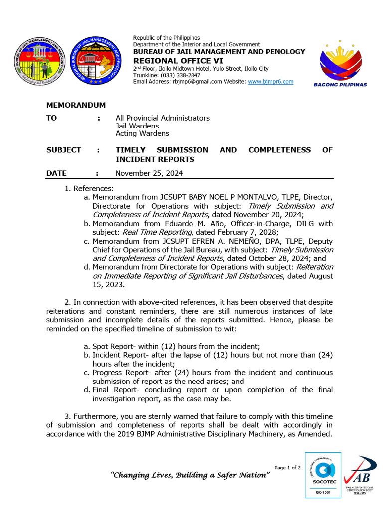 Timely Submission of Jail Incident Reports | PDF | Economy Of The ...