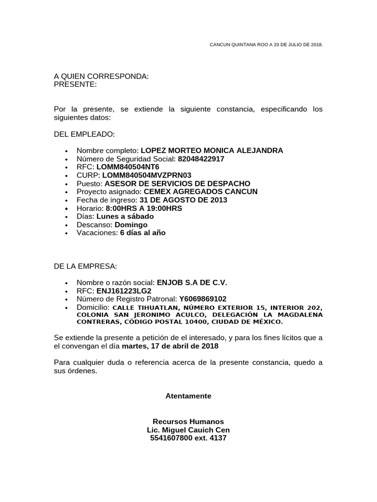 Carta Guarderia | PDF