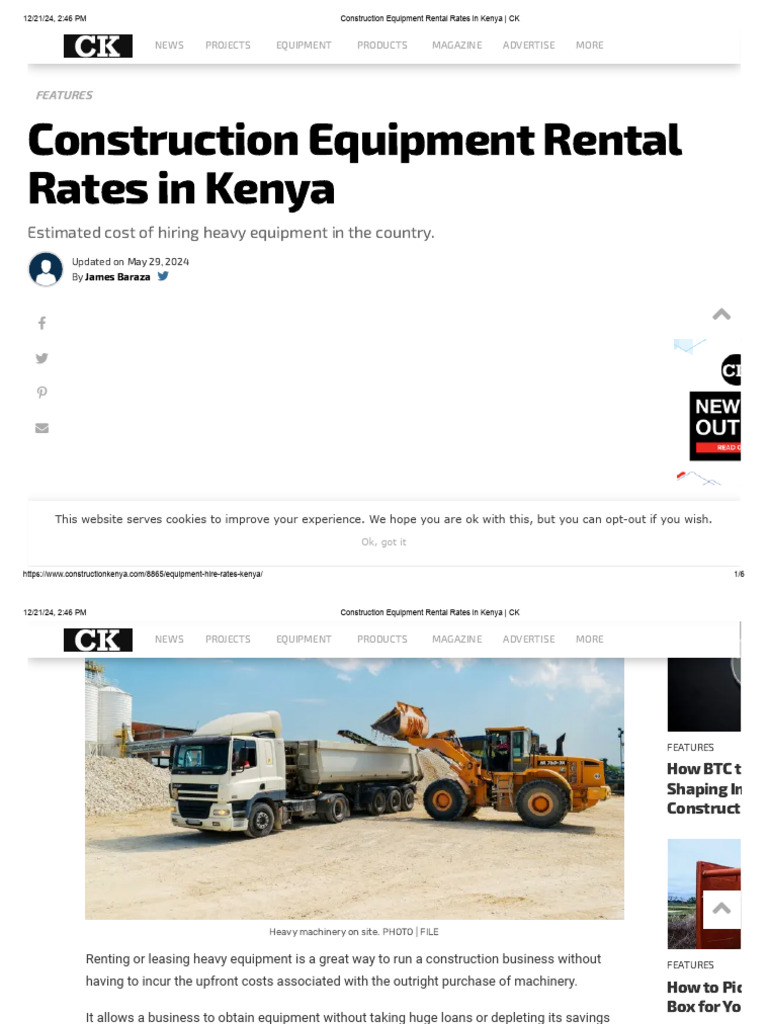 Kenya Excavator Rental Rates 2025 | PDF | Heavy Equipment | Lease