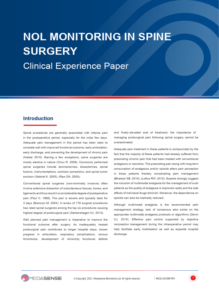 NOL-Monitoring-in-Spine-Surgery | PDF | Anesthesia | Surgery