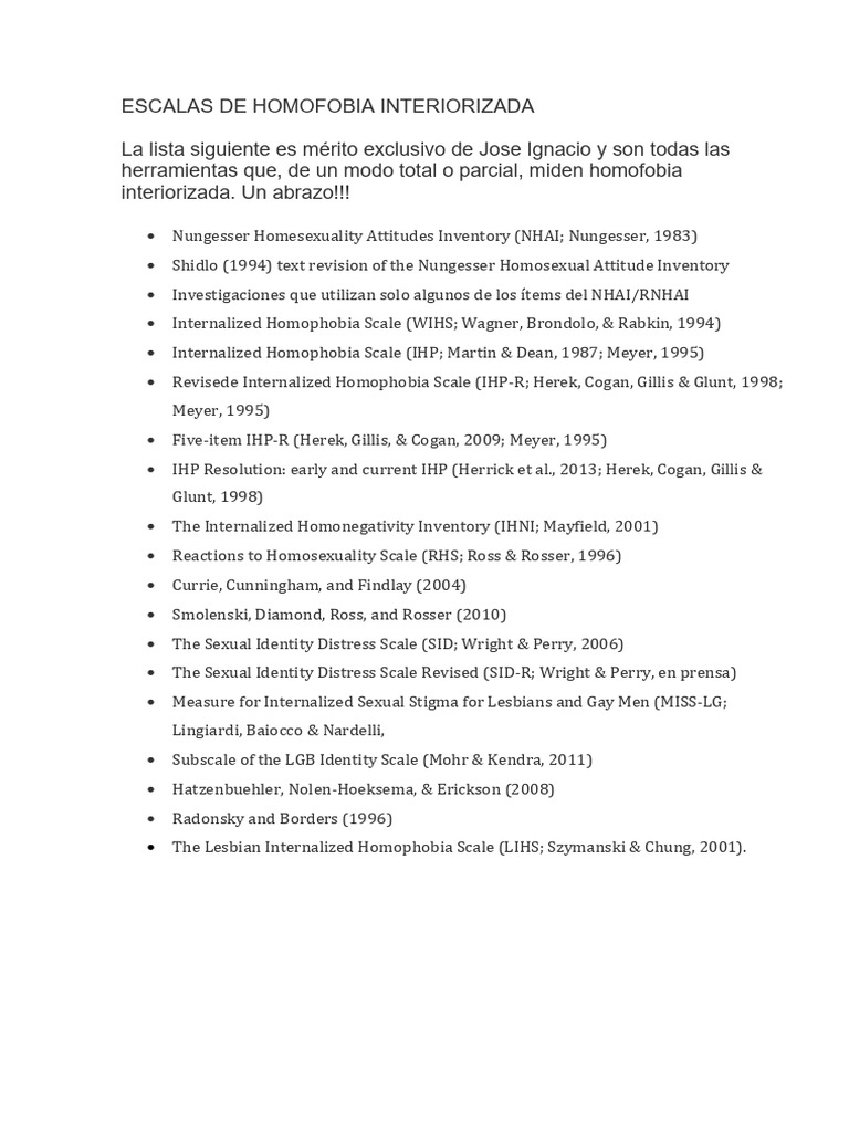 Internalized Homophobia Measurement Tools | PDF