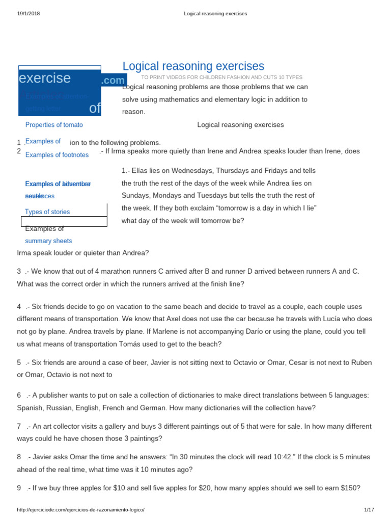 Logical reasoning exercises | PDF | Logic