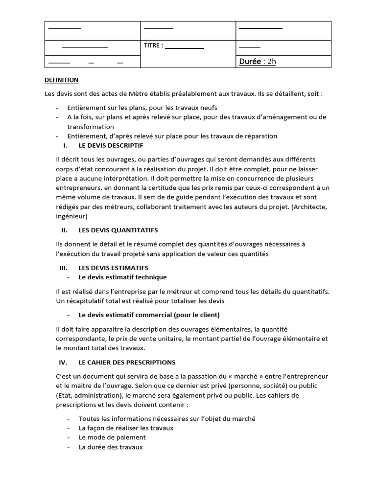 Comprendre les Devis en Métre | PDF