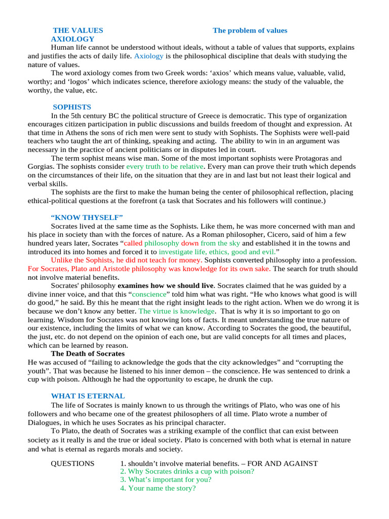 Axiology and Socratic Philosophy | PDF | Socrates | Plato