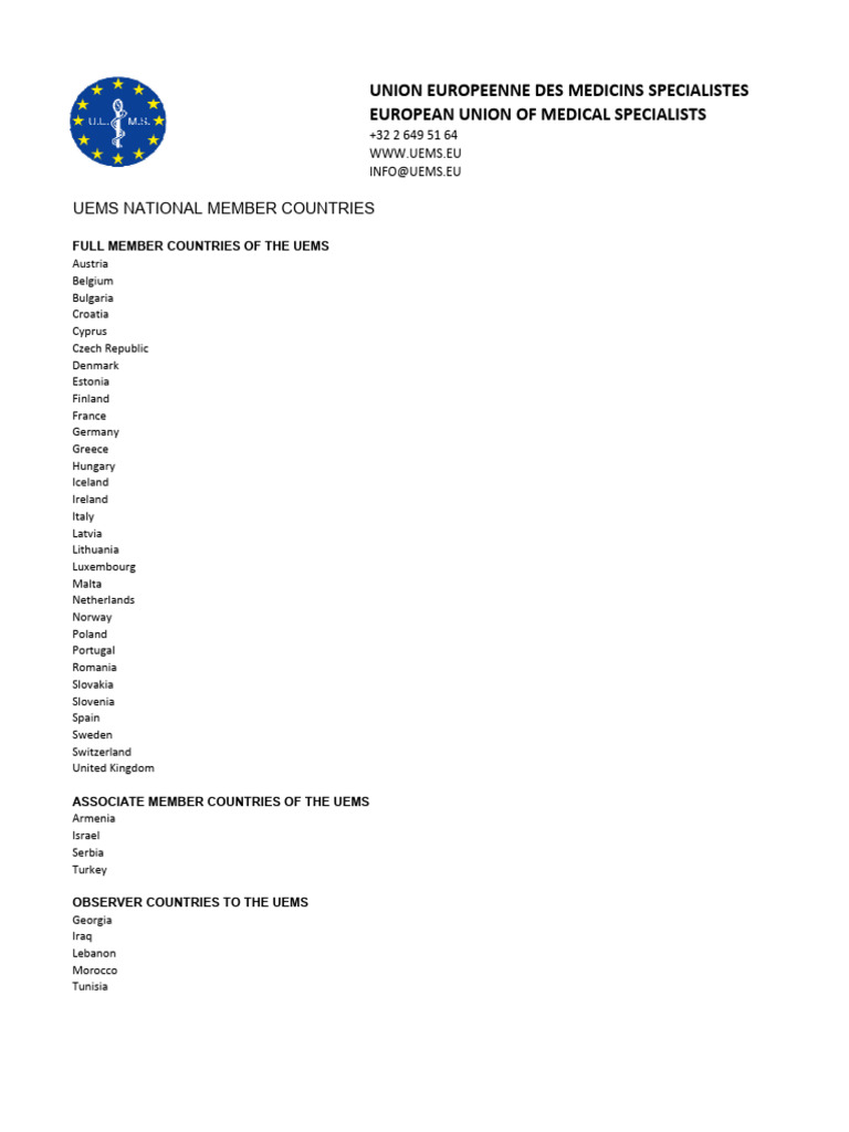 UEMS Member Countries Overview | PDF