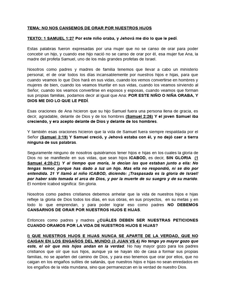 No Nos Cansemos de Orar Por Nuestros Hijos | PDF | Oración | Creencia ...