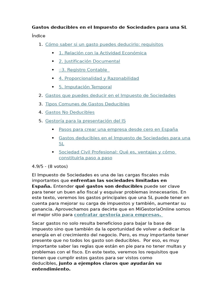 Gastos Deducibles en El Impuesto de Sociedades para Una SL | PDF | La ...