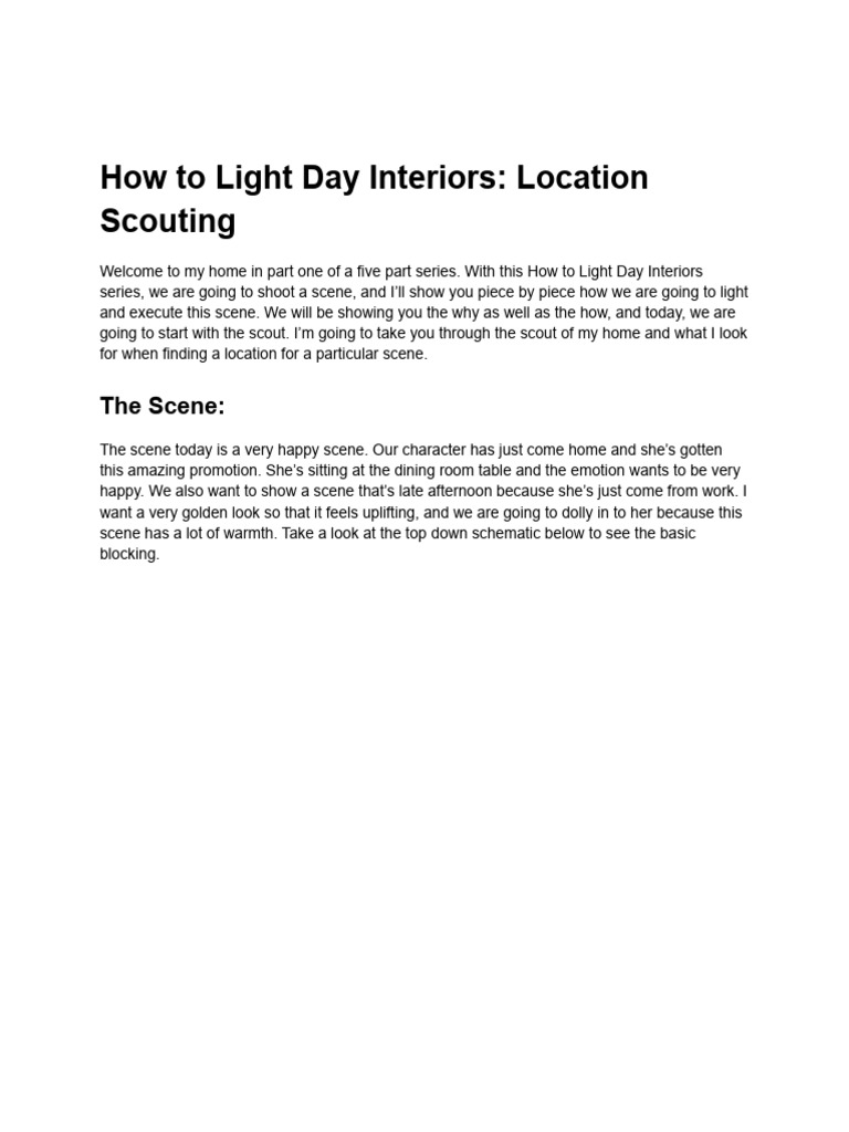 Scouting Locations for Daylight Scenes | PDF