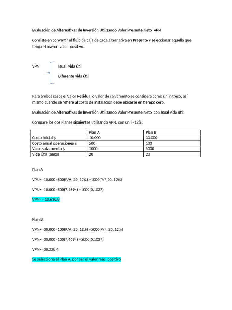 Evaluación de Inversiones con VPN | PDF | Valor presente neto ...