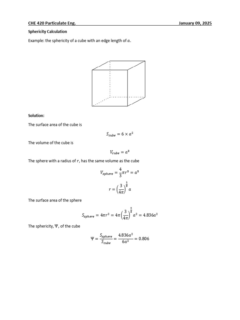 Sphericity Calculation of a Cube | PDF