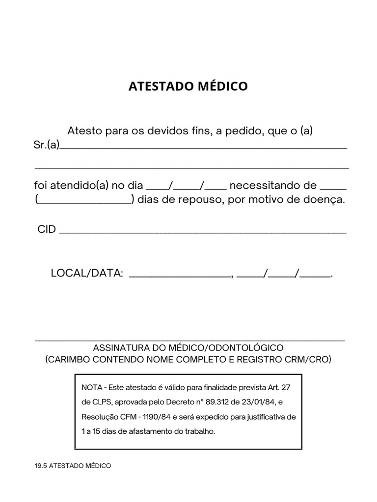 Atestado Médico para Afastamento de Trabalho | PDF
