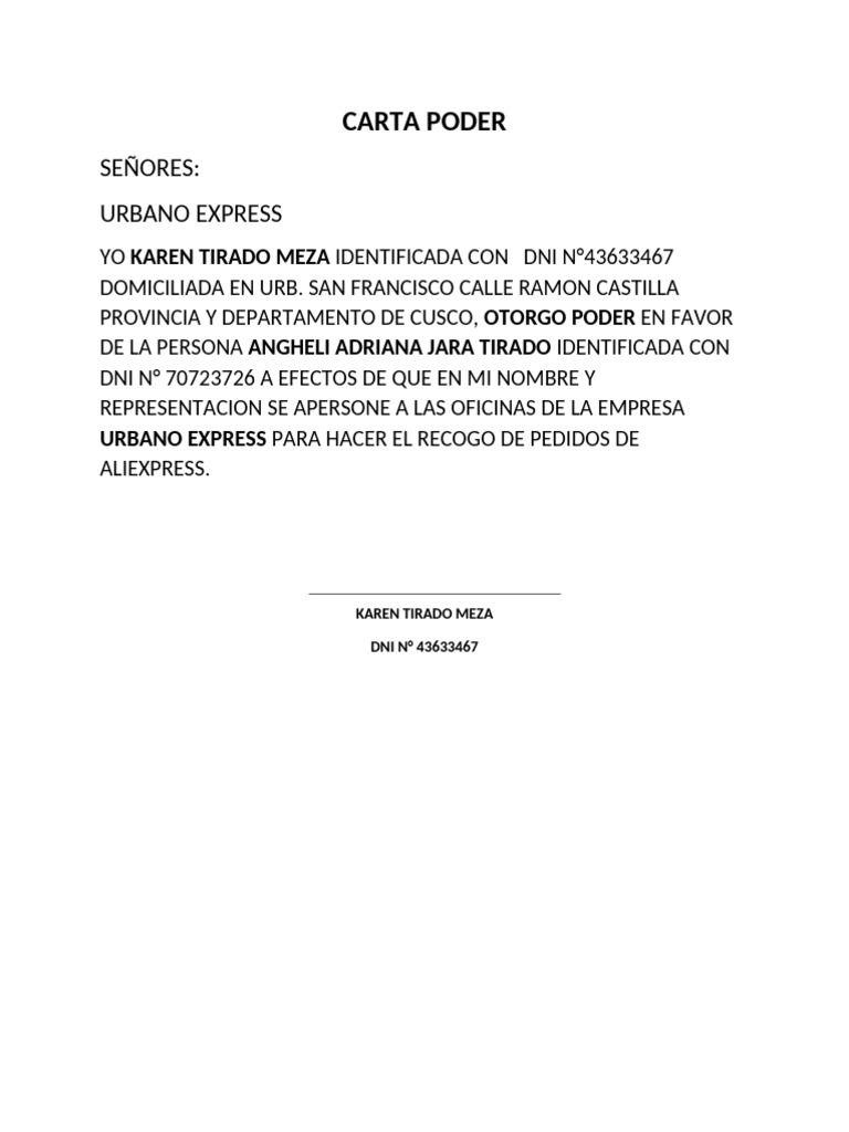 Carta Poder para Recojo de Pedidos | PDF