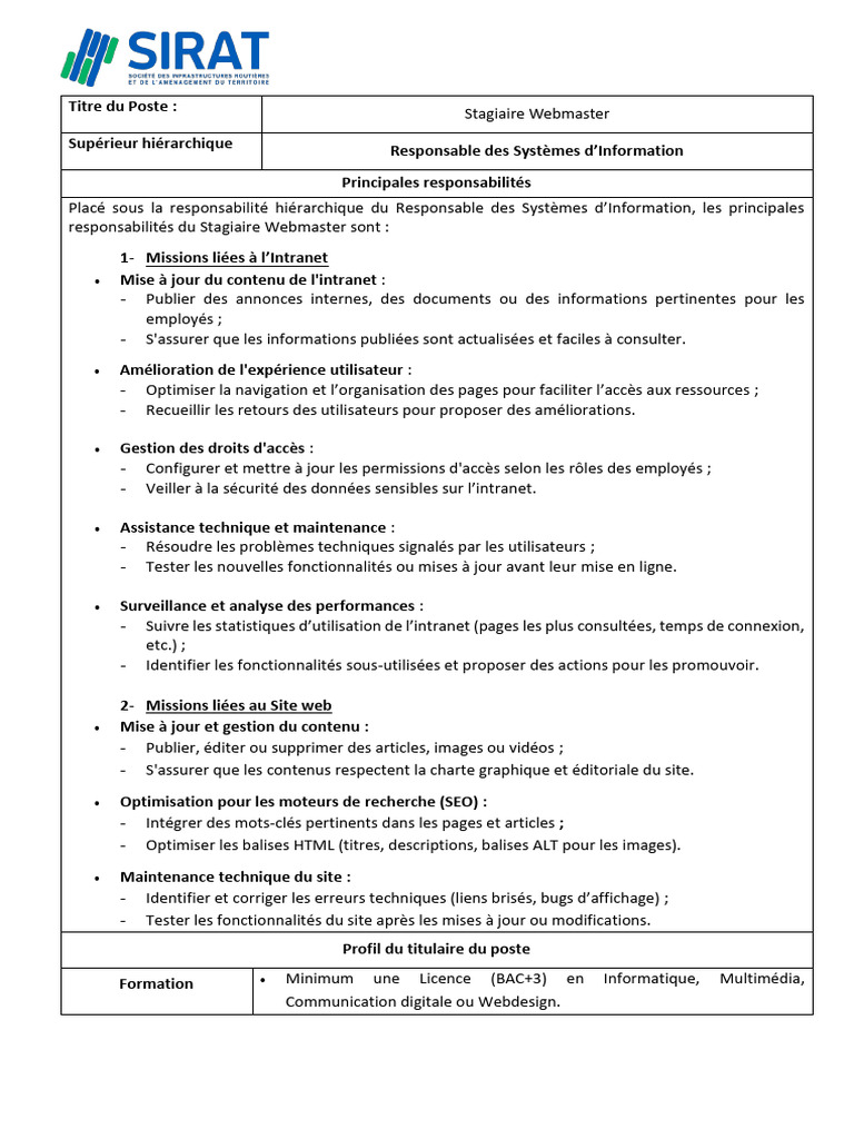 Stage Webmaster à SIRAT SA | PDF | Optimisation de moteur de recherche ...