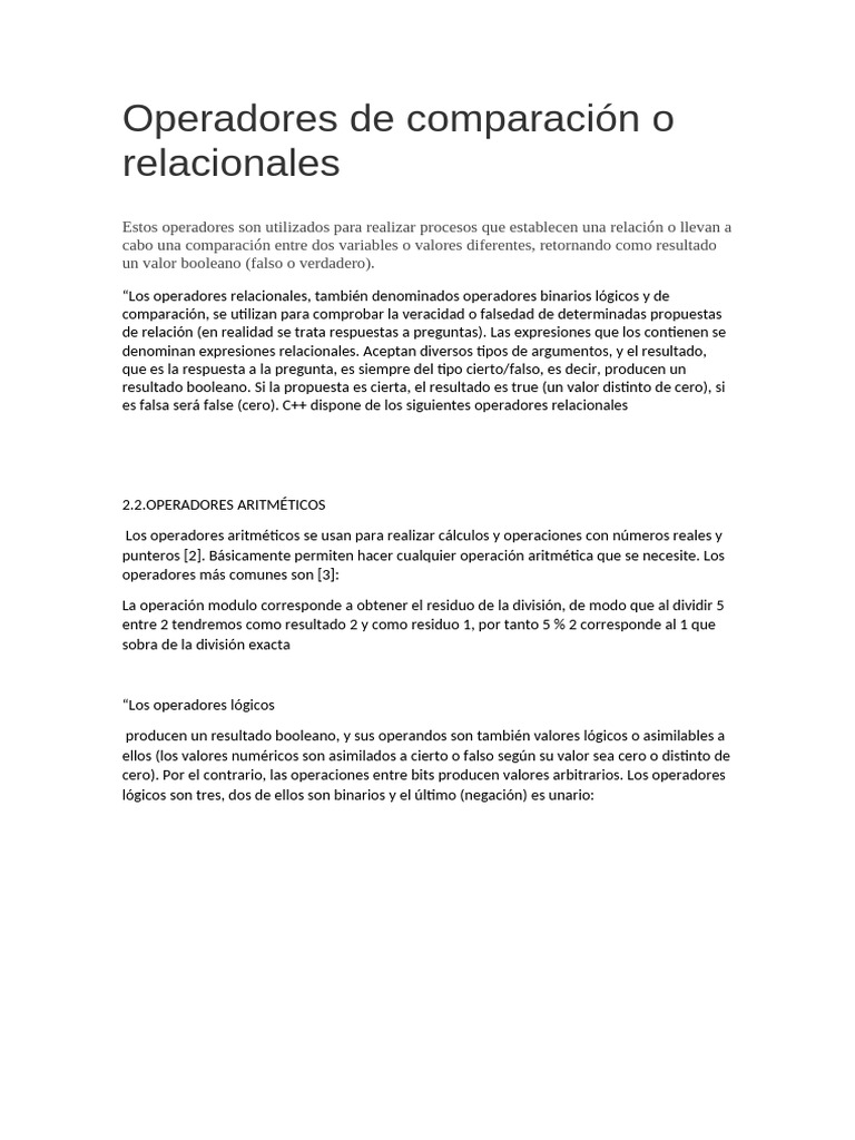 Operadores Relacionales en C++ | PDF