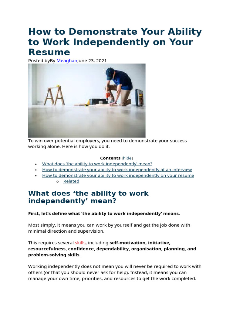 Interviews and Resumes How To Demonstrate Your Ability To Work ...