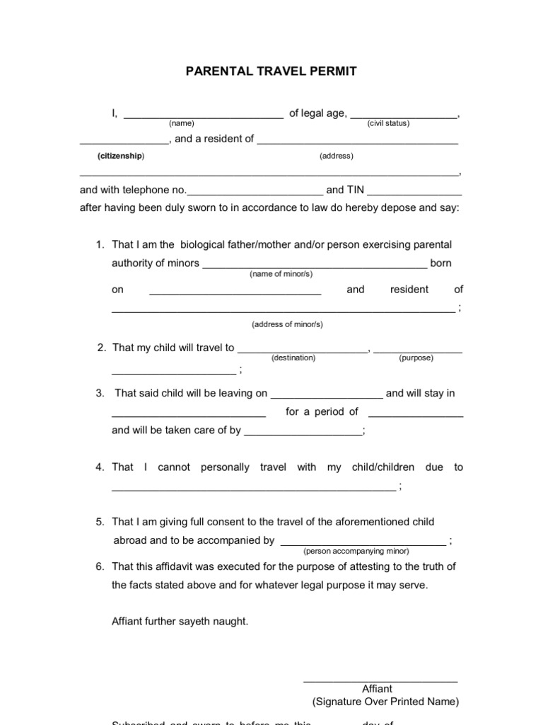 Parental Travel Permit Form